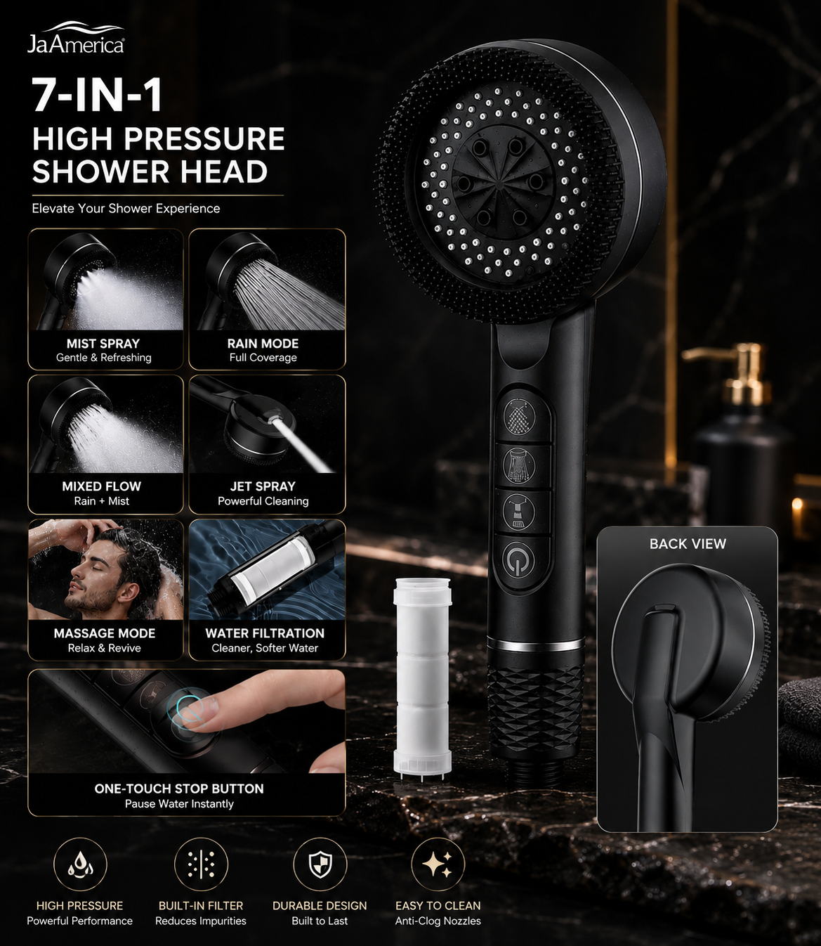 Original JaAmerica Shower head with filter.
