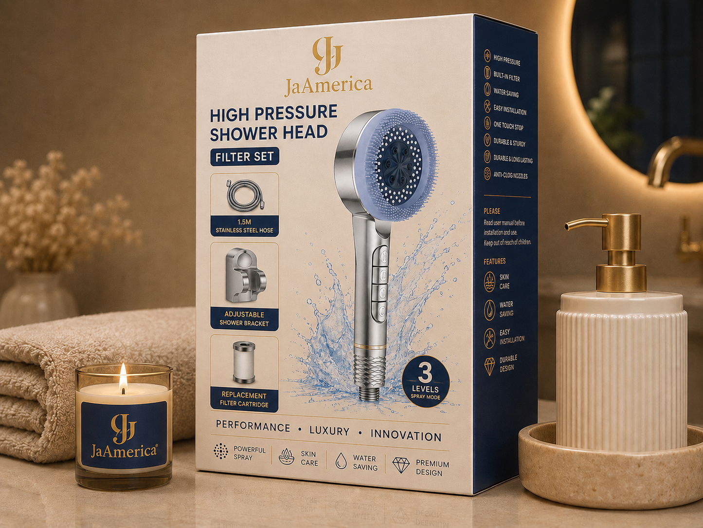 Original JaAmerica Shower head with filter.